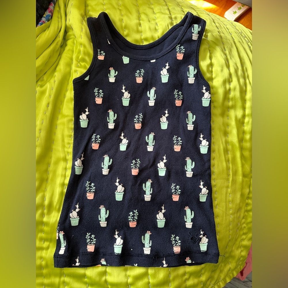 Girls Navy Cactus Print Ribbed Tank Top size 7